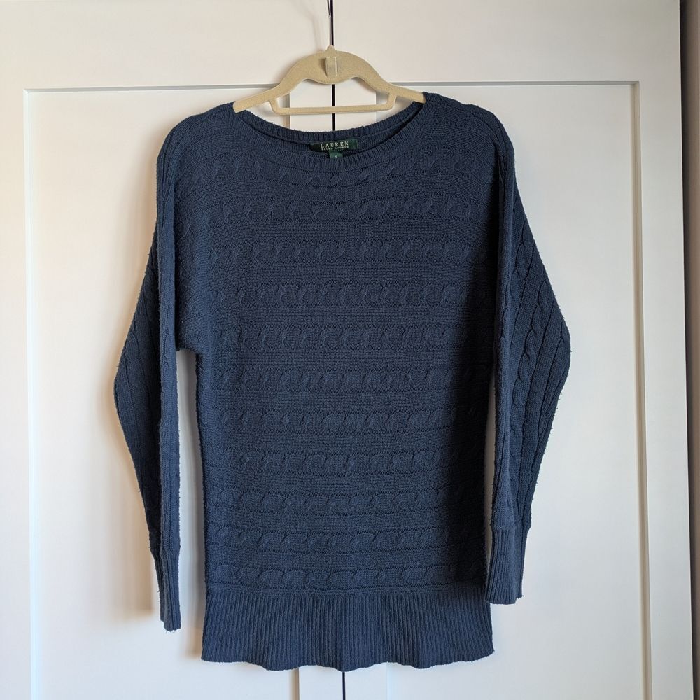 Lauren Ralph Lauren Wool Cashmere Blend Boat Neck Cable Knit Sweater Size S